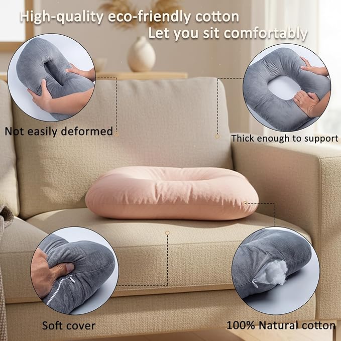 Donut Pillow for Tailbone Pain Relief, Wheelchair Cushion for Hemorrhoids and Bed Sores, Pregnancy, Donut Pillow Suitable for Office, Long Travel, Car and Home Sofa (Pink-Diagonal Grid)