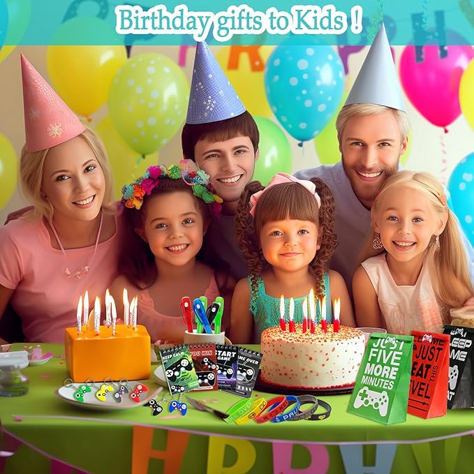 80 Pcs Video Game Party Favors Party Supplies Invisible Ink Pens Notebook Silicone Bracelet Gift Paper Bag Video Game Controller Keychain Birthday Supplies for Kids Gamer Party Favors Game Stuffer Bag