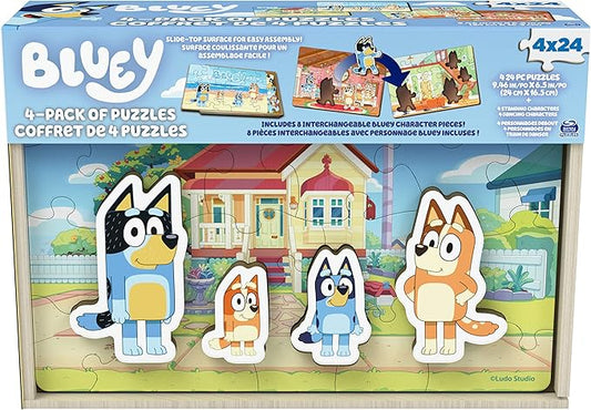 Bluey 4-Pack of Wooden 24-Piece Puzzles with Interchangeable Pieces | Bluey Birthday Party Supplies | Bluey Party Favors | Bluey Toys for Kids Ages 3+