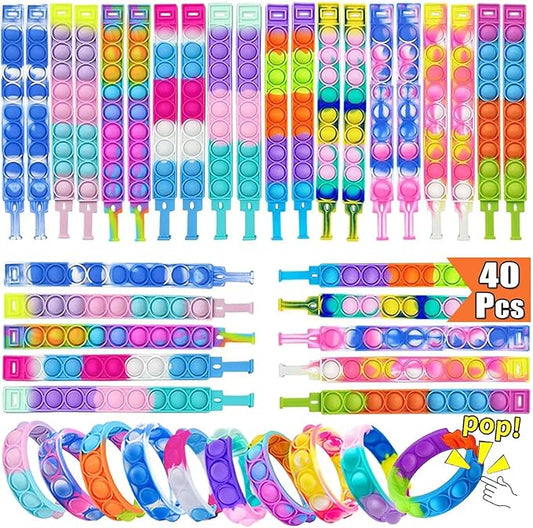 40Pcs Pop Fidget Bracelets Toys,Christmas Party Favors,Bubble Bracelets,Stress Anxiety Relief Sensory Toys for Kids Adults ADHD ADD Autism,Classroom Exchange Gifts,Birthday Gifts,Game Prizes
