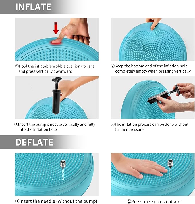 Inflated Wobble Cushion,Circular Non-slip Texture for Comfortable Sitting,Extra Thick Dyna Disc with Pump for Core Strength,Wiggle Seat to Improve Posture,Fitness,660lb Load Capacity