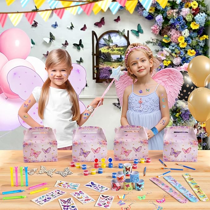 Butterfly Party Favors Birthday Decorations Fairy Themed Birthday Party Supplies for Girls Kid Straw Bubble Wand Slap Bracelet Keychain Gift Prize Goodie Bag Stuffer Classroom Reward