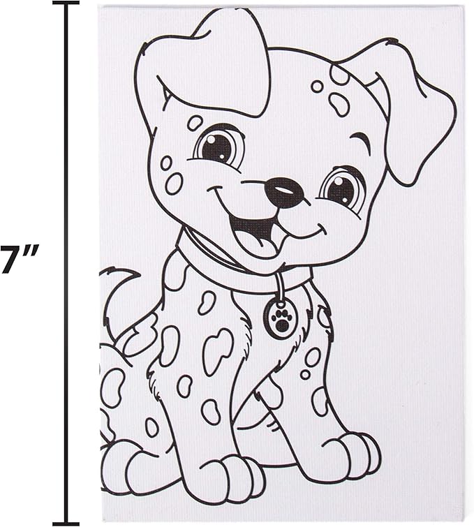 Horizon Group USA Pre-Printed Canvas & Paint Art Set, Ready to Paint 5" X 7" Canvas Panels, 12 Tempera Paints, 6 Easy-Grip Assorted Paintbrushes Included. Dog, Cat, Glitter Narwhal.