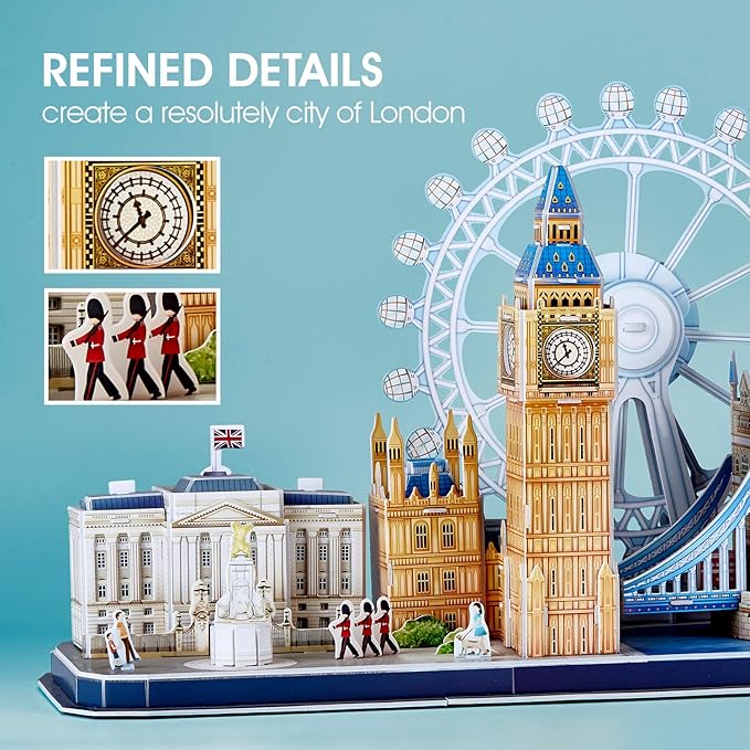 CubicFun 3D Puzzles for Adults London Cityline Puzzles for Gifts for Teenage Girls Architecture Building Gifts for Women Men, Tower Bridge, Big Ben, Buckingham Palace, The London Eye, 107 Pieces