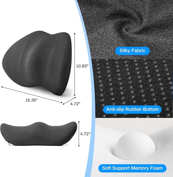 Lumbar Support Pillow for Car Seat & Office Chair, Soft Memory Foam Lower Back Support for Pain Relief and Posture Correction, Lumbar Pillow with Breathable Airflow Channels