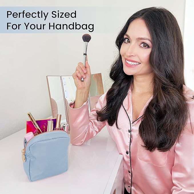 DANCOUR Nylon Makeup Bags for Women Large Preppy Travel Toiletry Pouch Cosmetic Bag Makeup Organizer