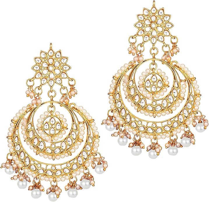 Aheli Bollywood Ethnic Chandbali Style Big Earrings Maang Tikka Set Traditional Fashion Jewelry Gift for Women