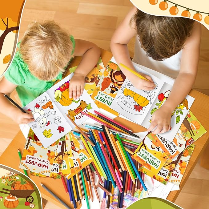 Fall Harvest Coloring Books for Kids 24Pcs Bulk Thanksgiving Mini Coloring Booklet DIY Art Drawing Book with Pumpkin Turkey for Toddlers Autumn Thanksgiving Birthday Party Favors Goodie Bag Filler