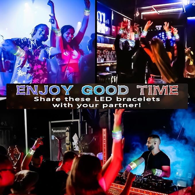 50Pcs Glow Bracelets,LED Bracelets Light up Bracelets,Glow In The Dark Bracelets 6 Colors,LED Party Supplies for Kids Adults,LED Glow Stick Bracelet for Party Birthday Concerts Night Events