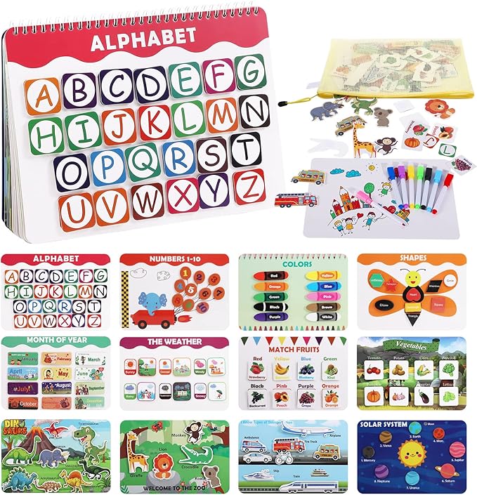 Montessori Busy Book for Toddler, Preschool Learning Activities & Educational Toys, 12 Themes Preschool Workbook Activity Binder, Autism Learning Materials and Travel Toys Books for 2 3 4 5 Year Olds