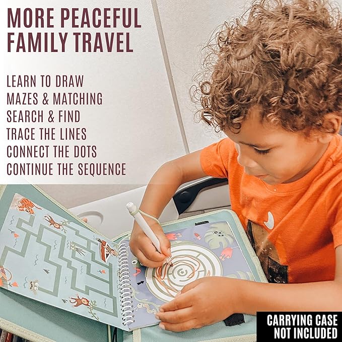 Kids Small Size Travel Educational Activity Books with Washable Markers (7"x7") - Car and Airplane Activities - Reusable Stickers for Ages 4, 5, 6 (Jungle, Ocean & Princess)