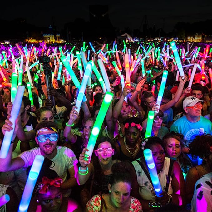 131 Pcs Glow in the Dark Party Supplies, Light Up Party Favors with 6 Foam Glow Sticks, 6 Led Glasses, 6 Finger Lights, 100 Glow Sticks Bulk Party Pack DIY Necklaces Bracelets, Neon Party Supplies