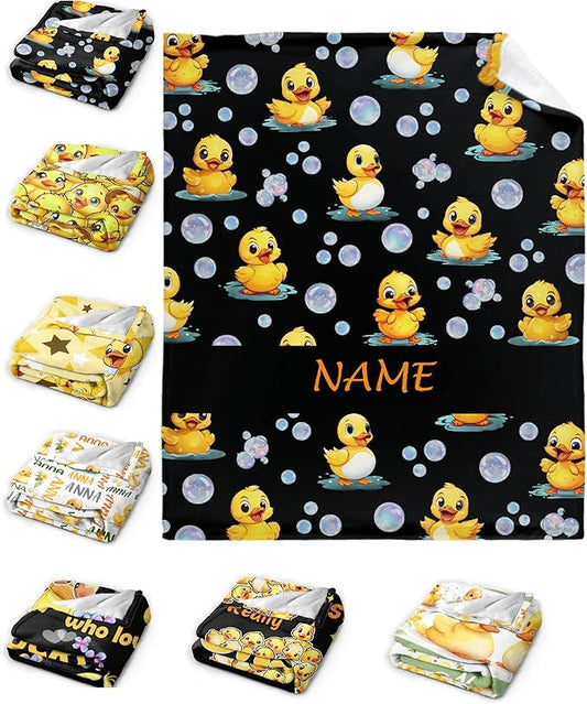 Custom Name Ducks And Bubbles Blanket Adult duck Blanket Kids Funny Blanket Suitable for Bedroom sofa Crib Couch Chair outdoor All Season Items That Yellow Duck Lovers Will Love 90”×120 ”for Family