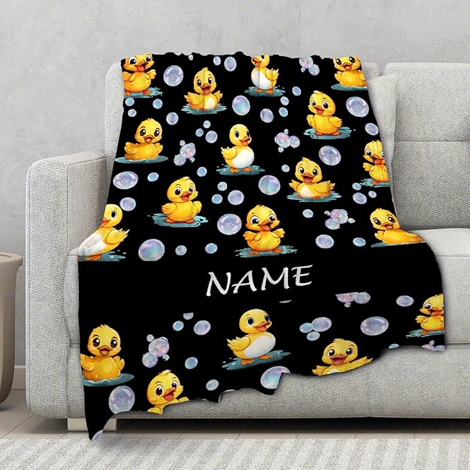 Custom Name Ducks And Bubbles Blanket Adult duck Blanket Kids Funny Blanket Suitable for Bedroom bed sofa Crib Couch Chair outdoor All Season Items That Yellow Duck Lovers Will Love 80"x60"for Adult