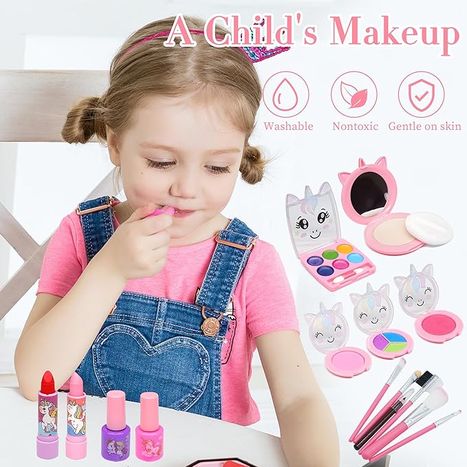 Kids Makeup Kit for Girl - Washable Non Toxic Kid Make Up Toys, Little Girls Play Makeup Set, Kids Toy for Toddlers Children Princess, Christmas Birthday Gift for 4 5 6 7 8 9 10 Year Old Girl