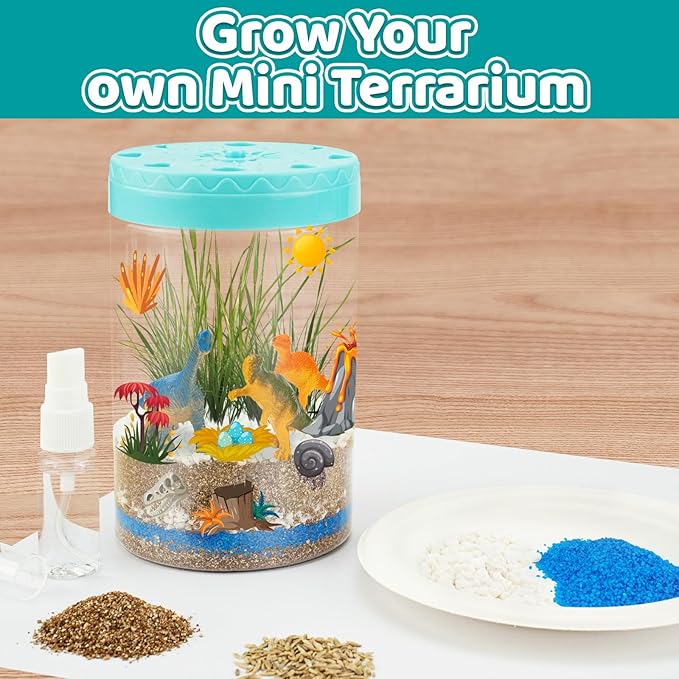 Light Up Dinosaur Terrarium Kit for Kids, Educational Science Kits Gardening Kit for Kids Boys and Girls, Creative Dinosaur Toys for Boys, Arts and Crafts for Kids Birthday Gifts for Ages 4 5 6 7 8-12