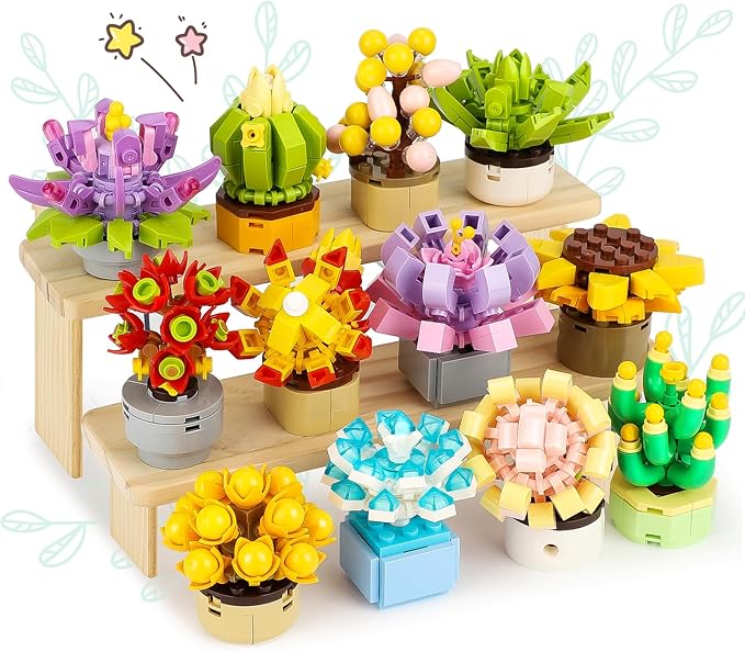 Succulents Flowers Botanical Collection Building Set, 12 Exquisite Succulent Bonsai Plants Home Office Decor, Compatible with Lego, Creative Ideal Gift Toy for Adults Girls Boys