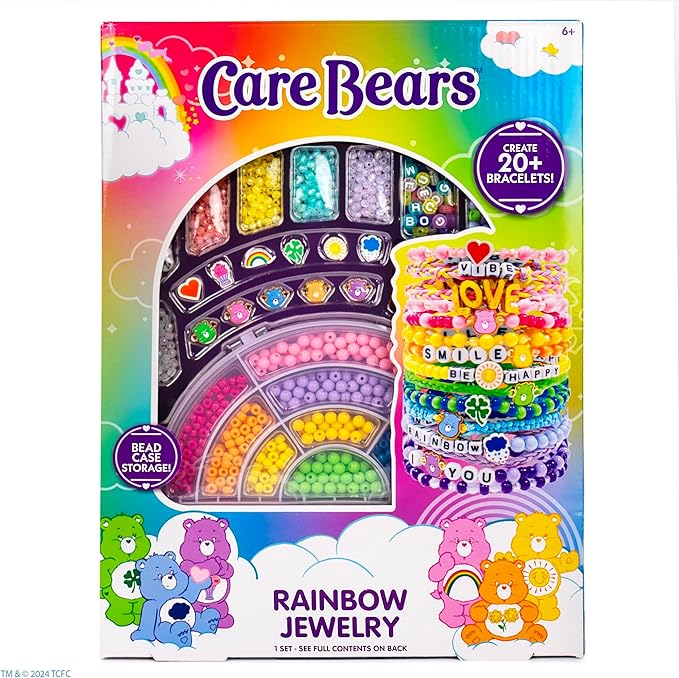 Care Bears Rainbow Jewelry, Make Over 20 Bracelets With Charms & Beads for Bracelet Making, Bracelet Making Kit with Storage Case, Friendship Bracelet Kit, Girls Toys Age 6-8, Charm Bracelet Kit