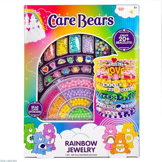 Care Bears Rainbow Jewelry, Make Over 20 Bracelets With Charms & Beads for Bracelet Making, Bracelet Making Kit with Storage Case, Friendship Bracelet Kit, Girls Toys Age 6-8, Charm Bracelet Kit