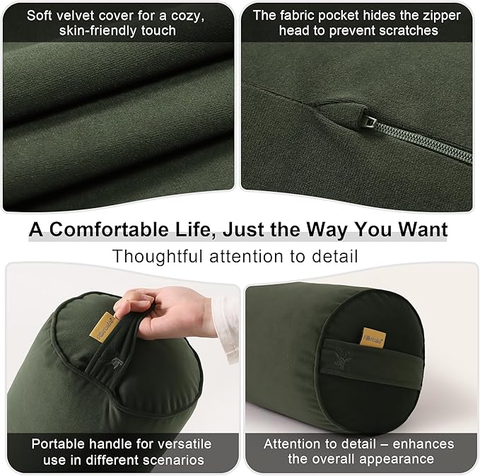 Long Round Body Pillow for Adults – Bolster Pillow for Bed, Cervical Roll Pillow, Firm Support for Sleeping,39.37 x 7.87 Inches,Jade Green