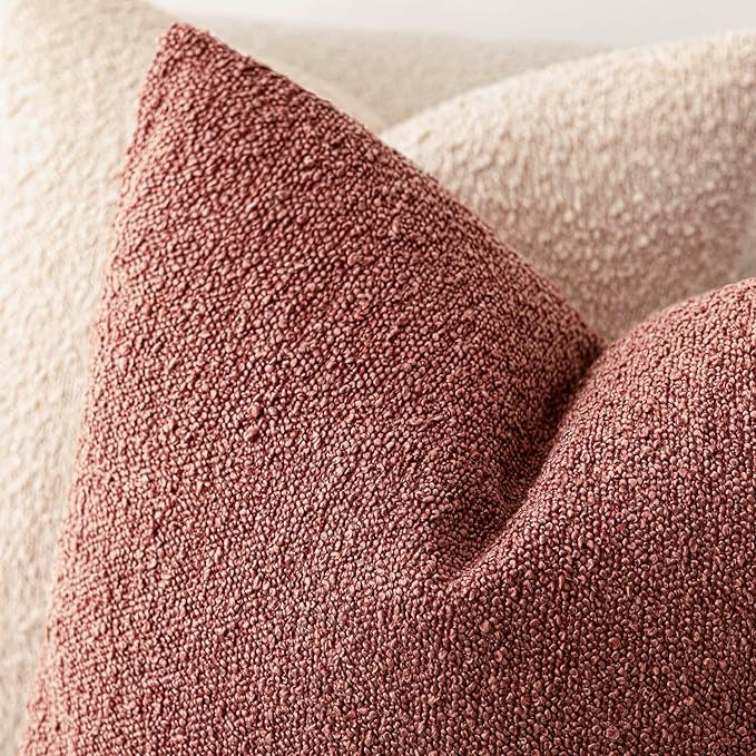Foindtower Pack of 2 Textured Boucle Throw Pillow Covers Accent Solid Pillow Cases Cozy Soft Decorative Couch Cushion Case for Chair Sofa Bedroom Living Room Home Decor 18x18 Inch Orange Rust Red