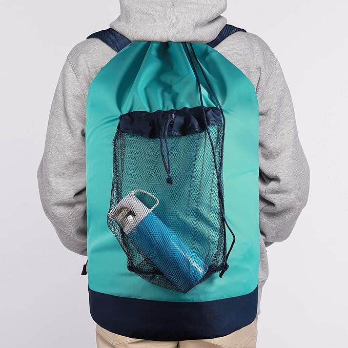 Dalykate Laundry Backpack with Shoulder Straps and Mesh Pocket Durable Nylon Clothes Hamper Bag with Drawstring Closure for College, Travel, Laundromat, Apartment