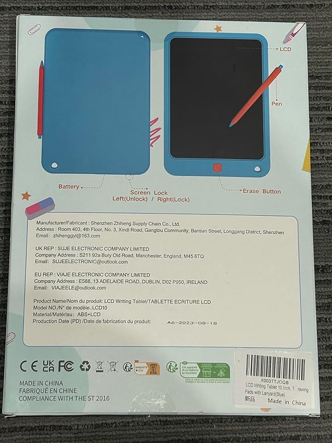 LCD Writing Tablet 10 Inch, Toys for 3 4 5 6 7 8 9 10 Year Old Boys Girls, Colorful Doodle Board Drawing Tablet, Gift for Boys Toddlers Age 3-12 Years, Memo Board, Drawing Pads with Lanyard(Blue)