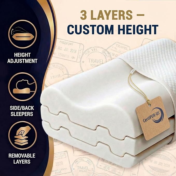 2-Pack Travel Memory Foam Pillow, Camping, Cervical for Pain, Contour, Pillow for Neck and Shoulder, Neck
