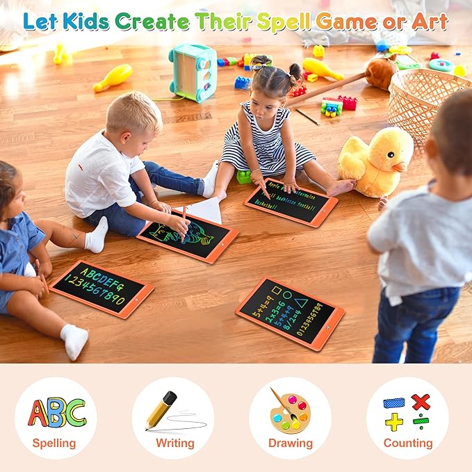 FLUESTON LCD Writing Tablet, Doodle Board Toys Gifts for 3-8 Year Old Girls Boys, 10 Inch Colorful Electronic Board Drawing Pad for Kids, Christmas Gifts for Toddler Educational Learning Travel,Orange