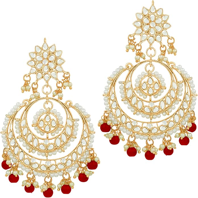Aheli Bollywood Ethnic Chandbali Style Big Earrings Maang Tikka Set Traditional Fashion Jewelry Gift for Women
