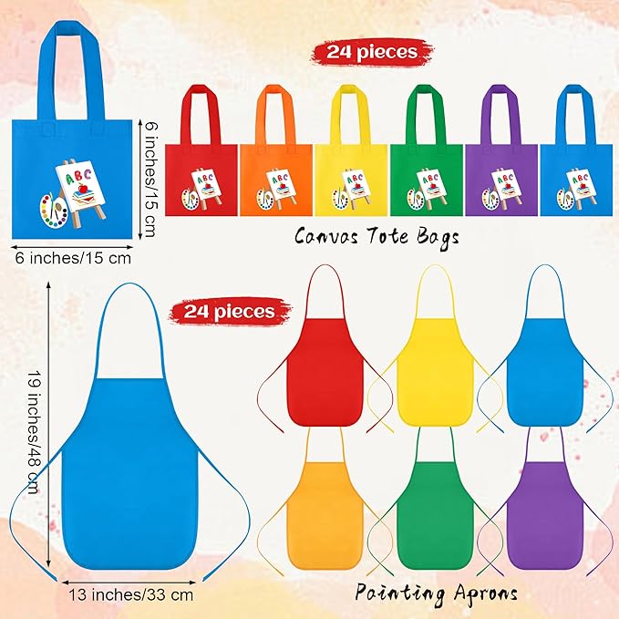 Aodaer 96 Pieces Mini Watercolor Paint Set Include 12 Colors 4 x 4 Inch Watercolor Paints, Wooden Canvas Easels, Canvas Tote Bags, Aprons, Back to School Art Beginner Supplies for Painting