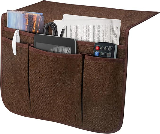 Bedside Caddy Bedside Storage Organizer Magazine Phone Tablet iPad Remote Holder, Organizer Caddy for Home College Dorm Bed, Sofa, Bunk Bed (Brown)