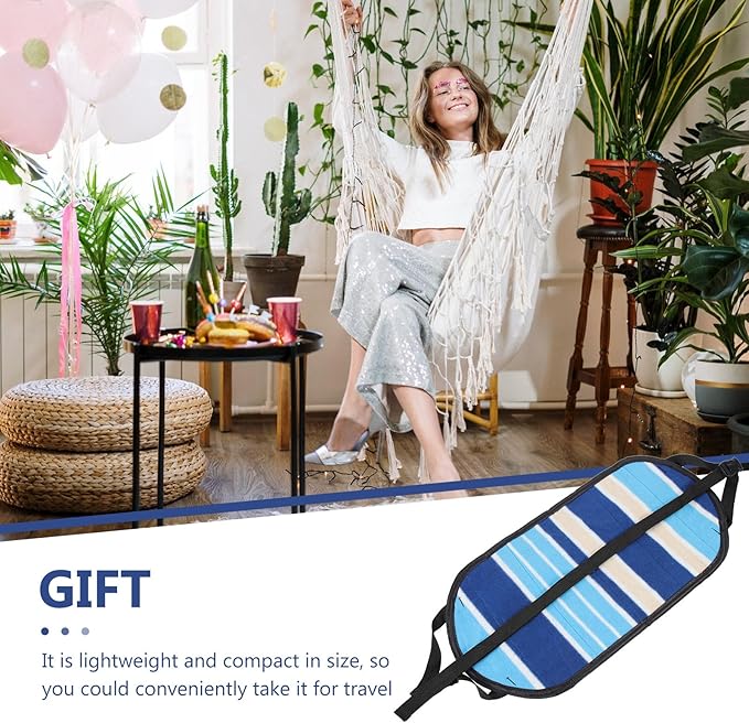 WRITWAA Portable Airplane Foot Hammock Travel Footrest 48X24Cm Blue Striped Footrest for Flight, Bus, Office, Home – Lightweight Hanging Foot Support for Long Trips and Air Travel