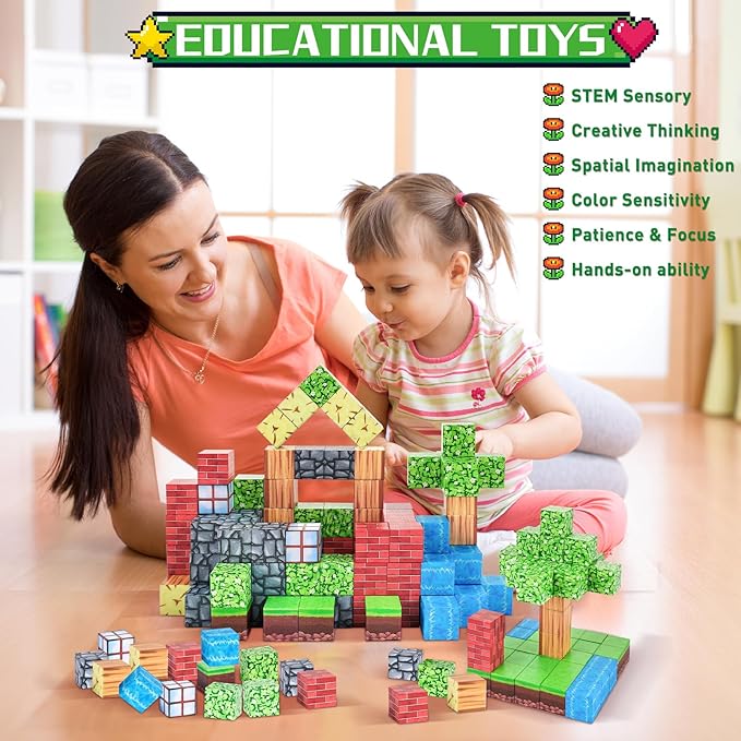 civan Magnetic Blocks Set 63pcs, Magnetic Building Blocks Construction Toys for Kids Boys & Girls Age 3-4 4-5 6-8, Stem Montessori Sensory Toys for Toddlers Fidget Toys