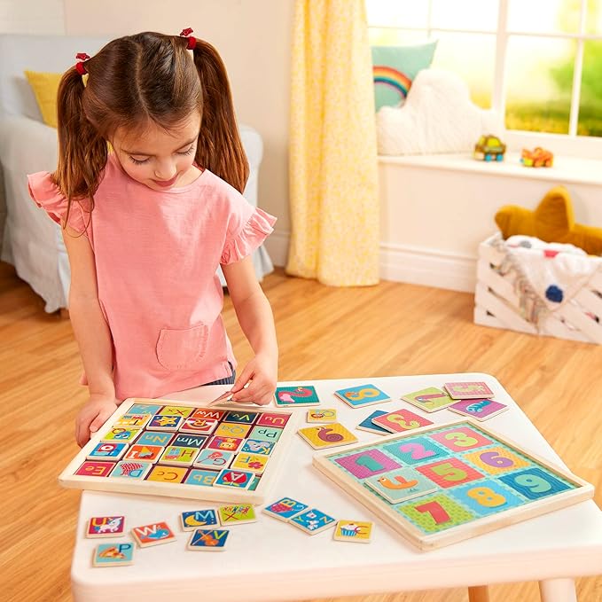 B. toys- Puzzle Pals- Magnetic Wooden Puzzles – Alphabet Puzzle & Number Puzzle – Double-Sided Puzzles & Chalkboards – Educational Toys for Kids – 3 Years +