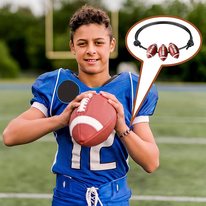 30pcs Sport Theme Charm Bracelets Adjustable Inspirational Beads Ball Party Favors for Teens Boys Girls Adult Decoration Wristbands Student Present