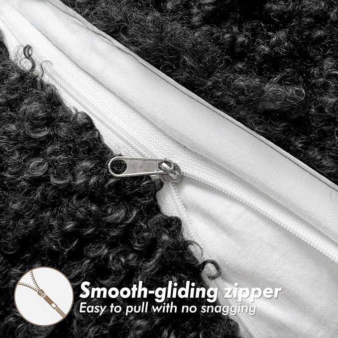 Woaboy Faux Fur Throw Pillow Covers 20x20 Inch Set of 2 Boucle Neutral Decorative Sherpa Fuzzy Accent Soft Sheepskin Fleece Cushions Modern Home Decor for Couch Sofa Bedroom Living Room,Black