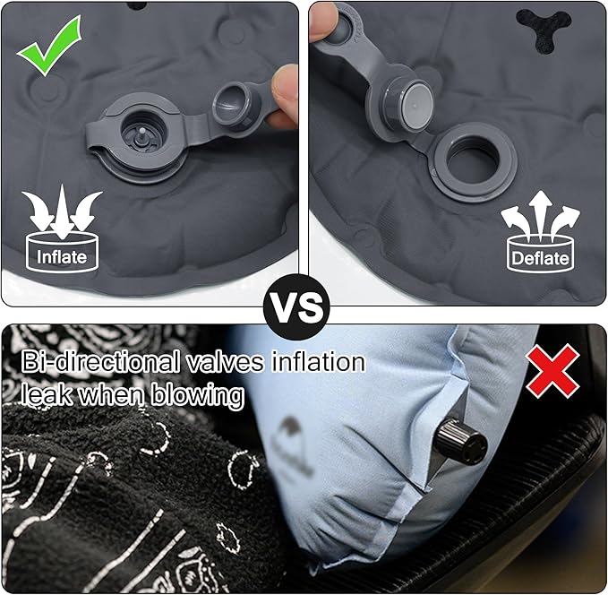 BreezCamp Inflatable Seat Cushion, Lightweight Stadium Seat Pad, Camping Accessories Chair Pad for Airplane Travel, Hiking, Climbing, Home and Office,Black