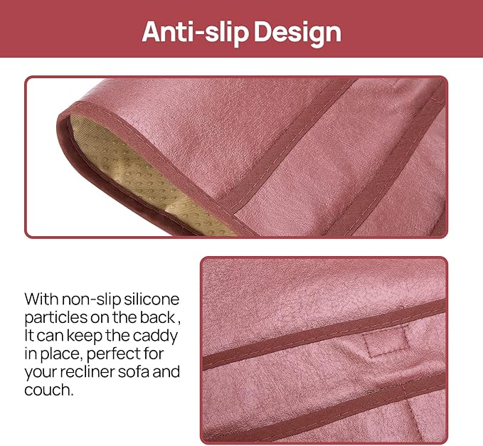 Teniux Remote Control Holder Faux Leather Armrest Organizer with 6 Pockets for Recliner Couch Sofa, Armchair Caddy for Smart Phone, Book, Magazines, Ipad, Remotes (Rose Wine)