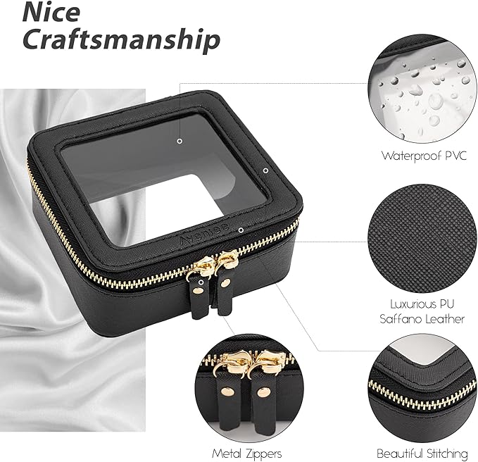 Aveniee Clear Makeup Bag Small, Mini Travel Toiletry Bag Cosmetic Bags TSA Approved, Clear Makeup Case Pouch with Zipper, Car Organizer Essentials for Women Men,Black