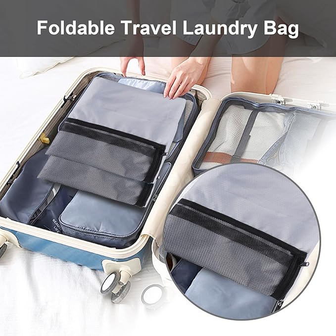 Laundry Bag Backpack Durable Laundry Bag with Shoulder Straps and Mesh Pockets Portable Laundry Dirty Clothes Hamper Bag for College Dorm (Gray)