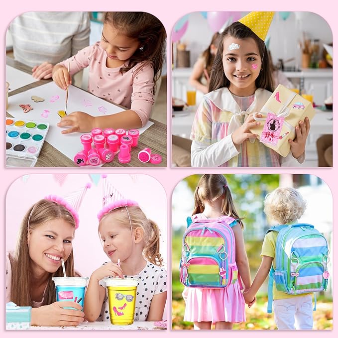 Colarr 161 Pcs Hot Pink Princess Party Favors School Stationery Set Includes Gift Cup Notebook Pencil Sharpener Eraser Keychain Stamp Slap Bracelet Sticker Card Valentine's Day Gift for Child Supplies