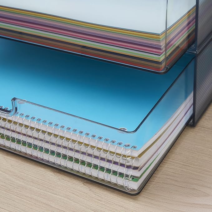 STORi STAX Plastic Stackable Organizer Drawers (Set of 2) Classic Grey | 12.5" Wide | Set Includes Two Open Drawer | Organize Office Desk Accessories & Sort Paper | Made in USA