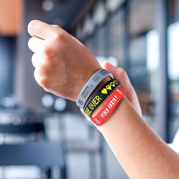 Lesnala 48 PCS Video Game Rubber Bracelet Gamer Silicone Wristband for Theme Party Supplies Decorations Kids Teenagers and Adults Birthday Present 6 Styles