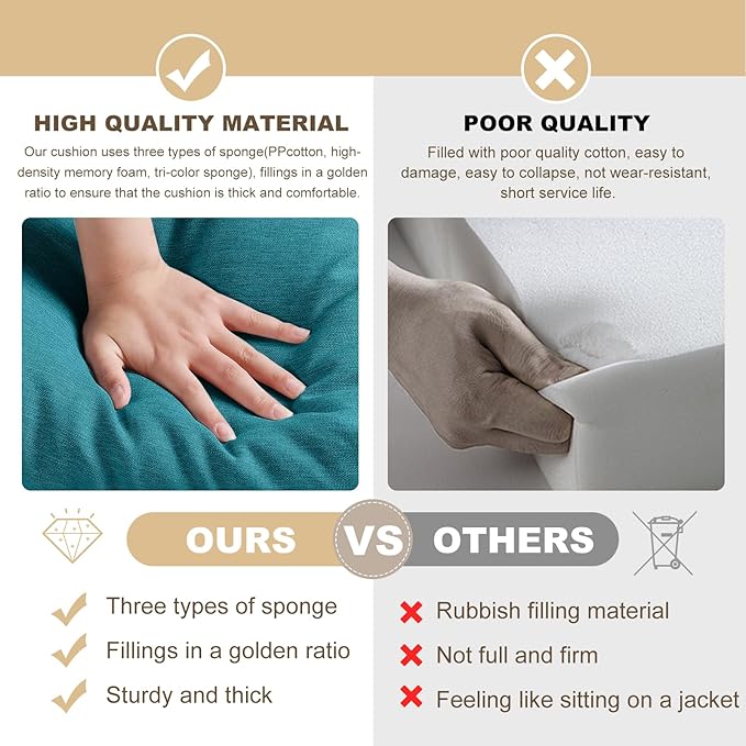 Bench Cushion 42 inches,Indoor/Outdoor Non-Slip Tufted Cushions, Premium Waterproof Linen, Soft Piano Sofa Cushions, Entryway Storage, Bay Window, High-Density Memory Foam(Dark Blue-42x16x4in)