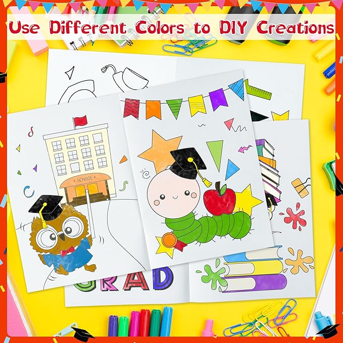 Kindergarten Graduation Coloring Books - 24Pcs Congrats Grad DIY Color-in Pages Books for Kids Bulk Pre-kindergarten Activity Books Mini Coloring Book Party Favors Graduation Classroom Gifts
