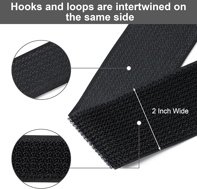 2" x16Ft Hook and Loop Straps Cinch Straps Heavy Duty with 12 Metal Buckles, Adjustable Fastening Cable Straps, Free Cut Length, Reusable Nylon Cable Ties for Organizer or Storage, 2 inch Wide Black