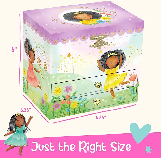 Giggle & Honey Musical Ballerina Jewelry Box for Girls - Kids Dancing Ballerina Music Box with Mirror, Black Ballerina Gifts for Little Girls, Childrens Birthday Gift, Ages 3-10