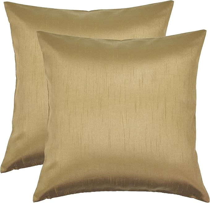 Aiking Home 24x24 Inches Faux Silk Square European Shams, Zipper Closure, Brass (Set of 2)