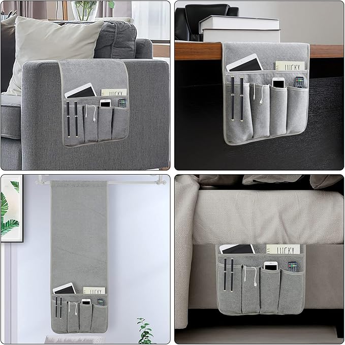 NB Sofa Armrest Organize remote holder bedside caddy organizer with 5 pockets，non-slip couch remote control holder couch armchair caddy accessories (Gray, 35"x12.4")